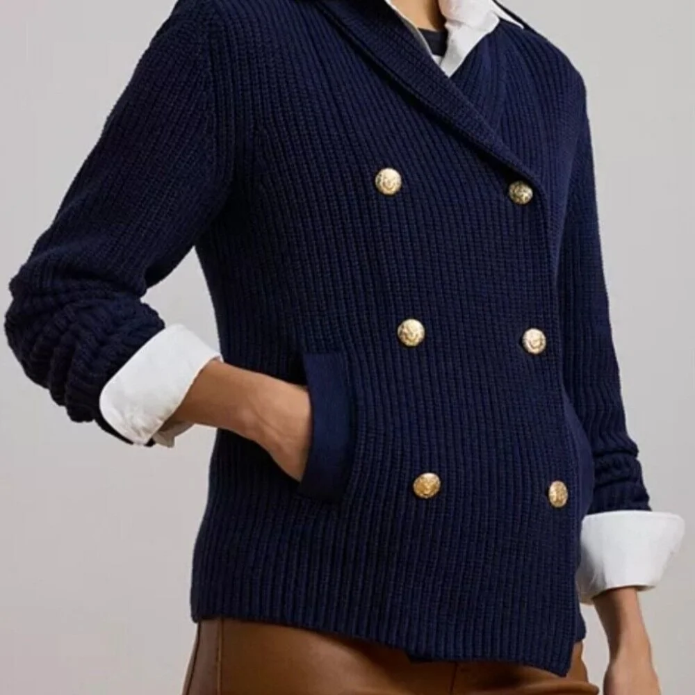 Ralph Lauren Navy Knit Blazer with Gold Accents - Picture 2 of 9